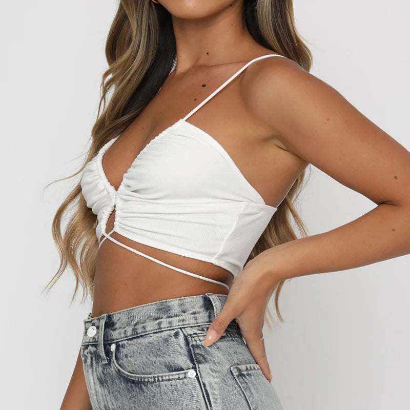 Havienna - Black Cut-Out Crop Top with Bow Details