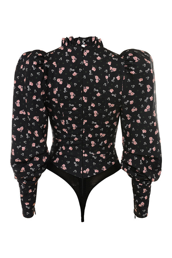 Havina - Black Floral Top with Cut-Out and High Neck