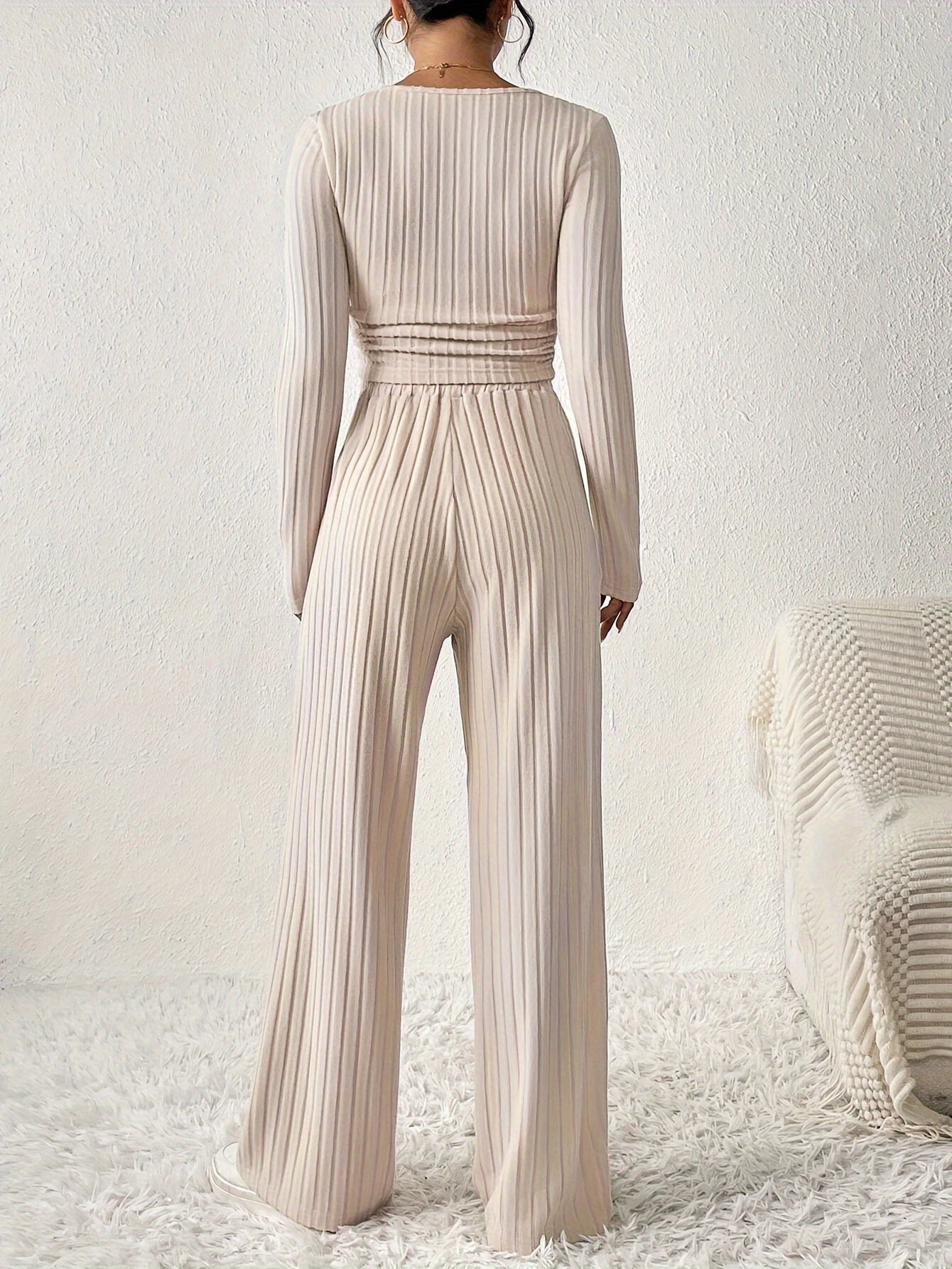 Zyla | Elegant Geribbeld Loungepak met Wijde Broek