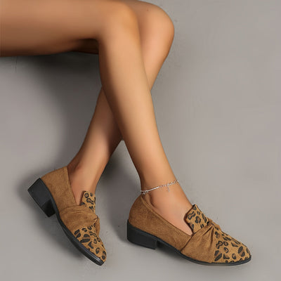 Leopard print women's loafers with bow