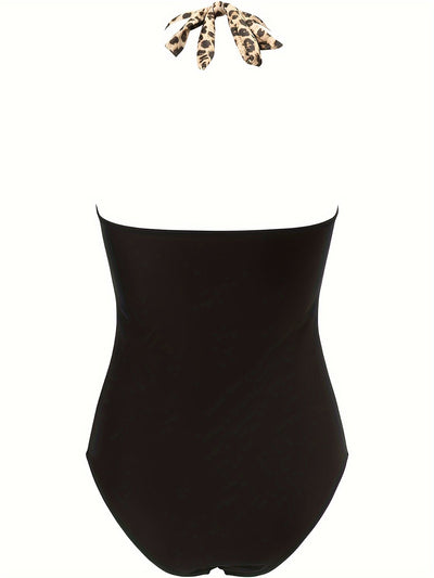 Noa | Sexy luipaardprint badpak met criss-cross halternek