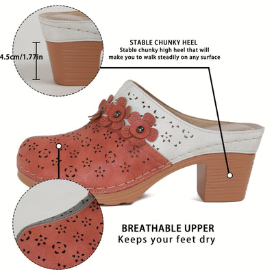 Luna | Breathable high heel mules with floral decor