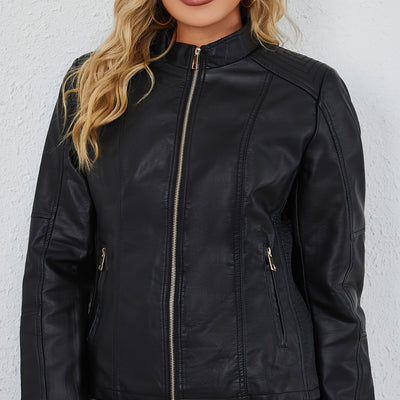 Elise | Women's plus size casual faux leather jacket with zip and lapel collar