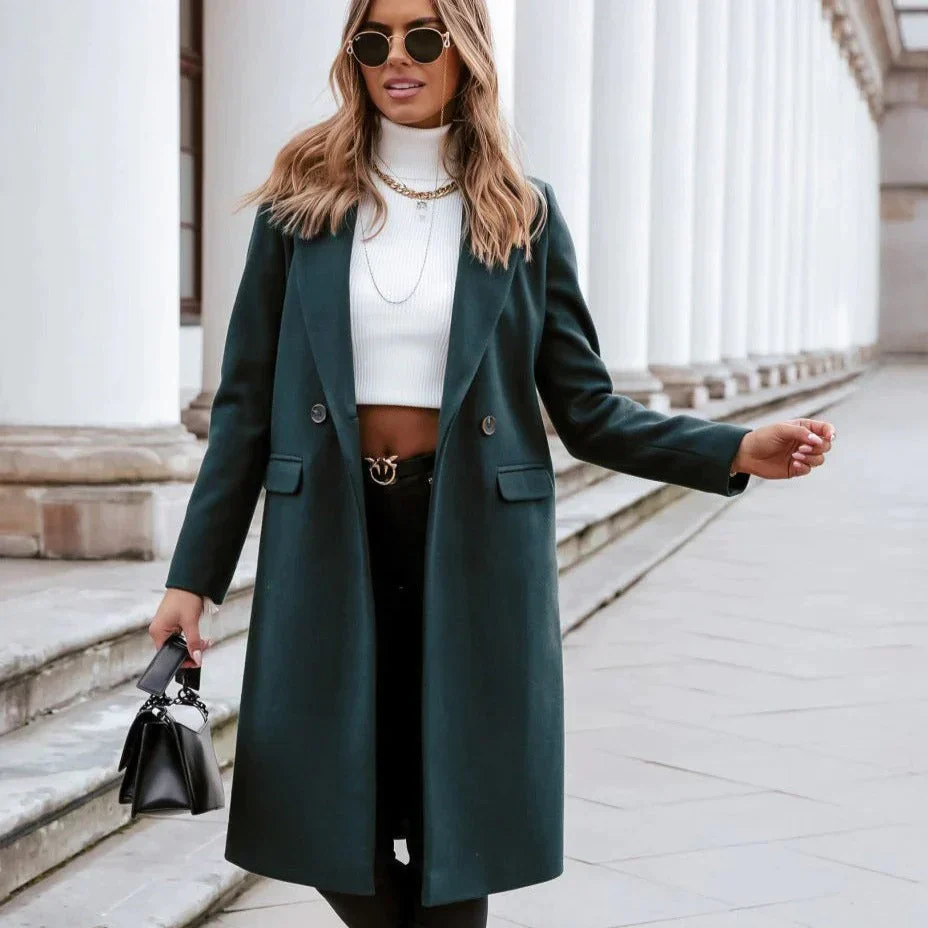 Long Coat with Lapel – Classic Button Coat