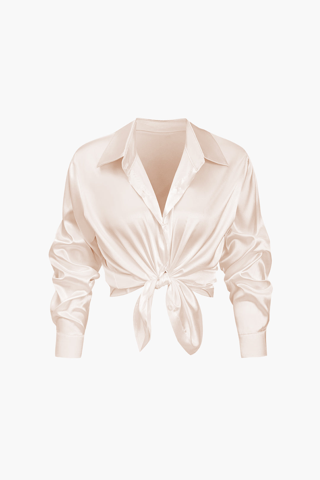 Lillian - Basic Plain Satin Women's Long Sleeve Shirt