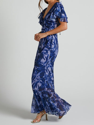 Sarah - Bedrukte chiffon maxi-jurk met V-halslijn