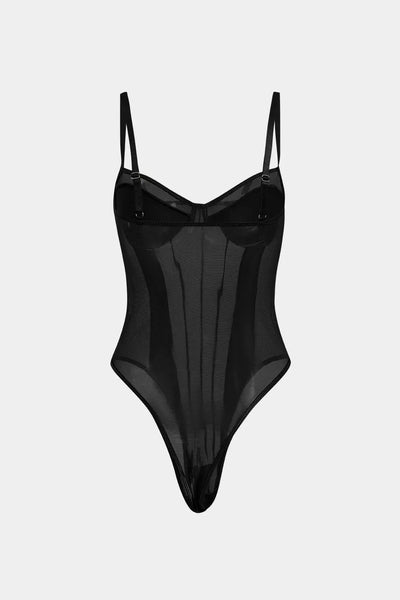 Celestia - Een verleidelijke doorschijnende mesh corset-body voor dames