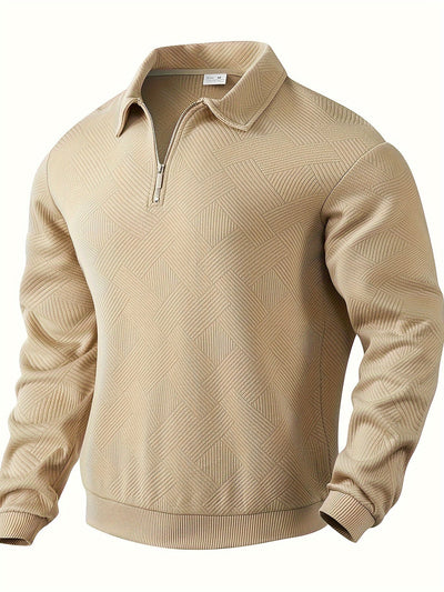 Daan | Geometrisch patroon pullover met rits en revers kraag