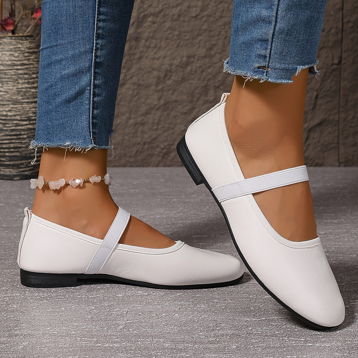 Elena | Elegant white Mary Jane ballerinas