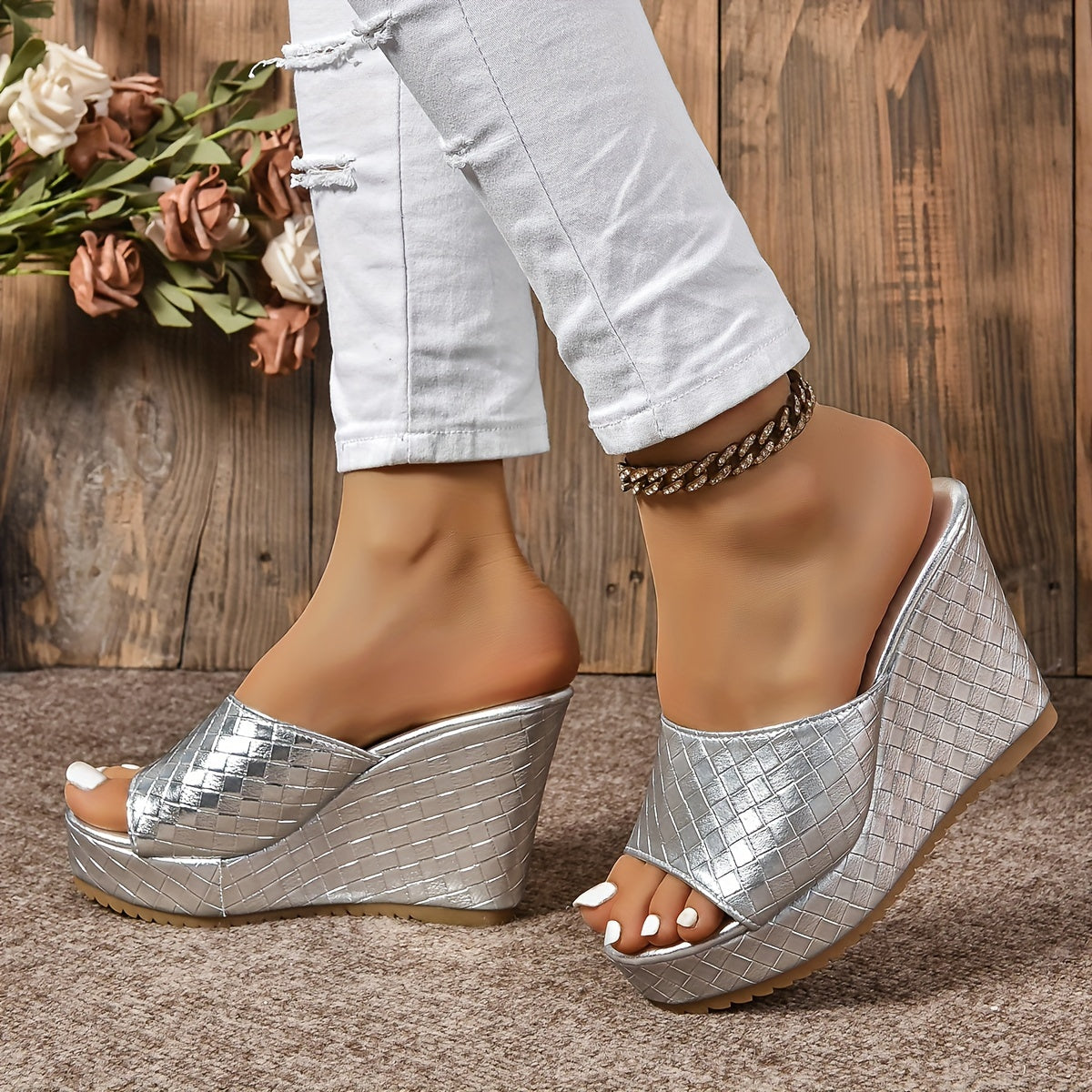 Nina | Modieuze dames peep toe wedge sandalen