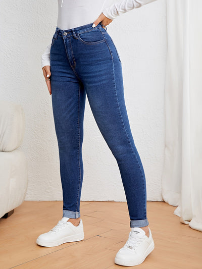 Lotte | Olive green high-waisted slim-fit jeans with stretch denim