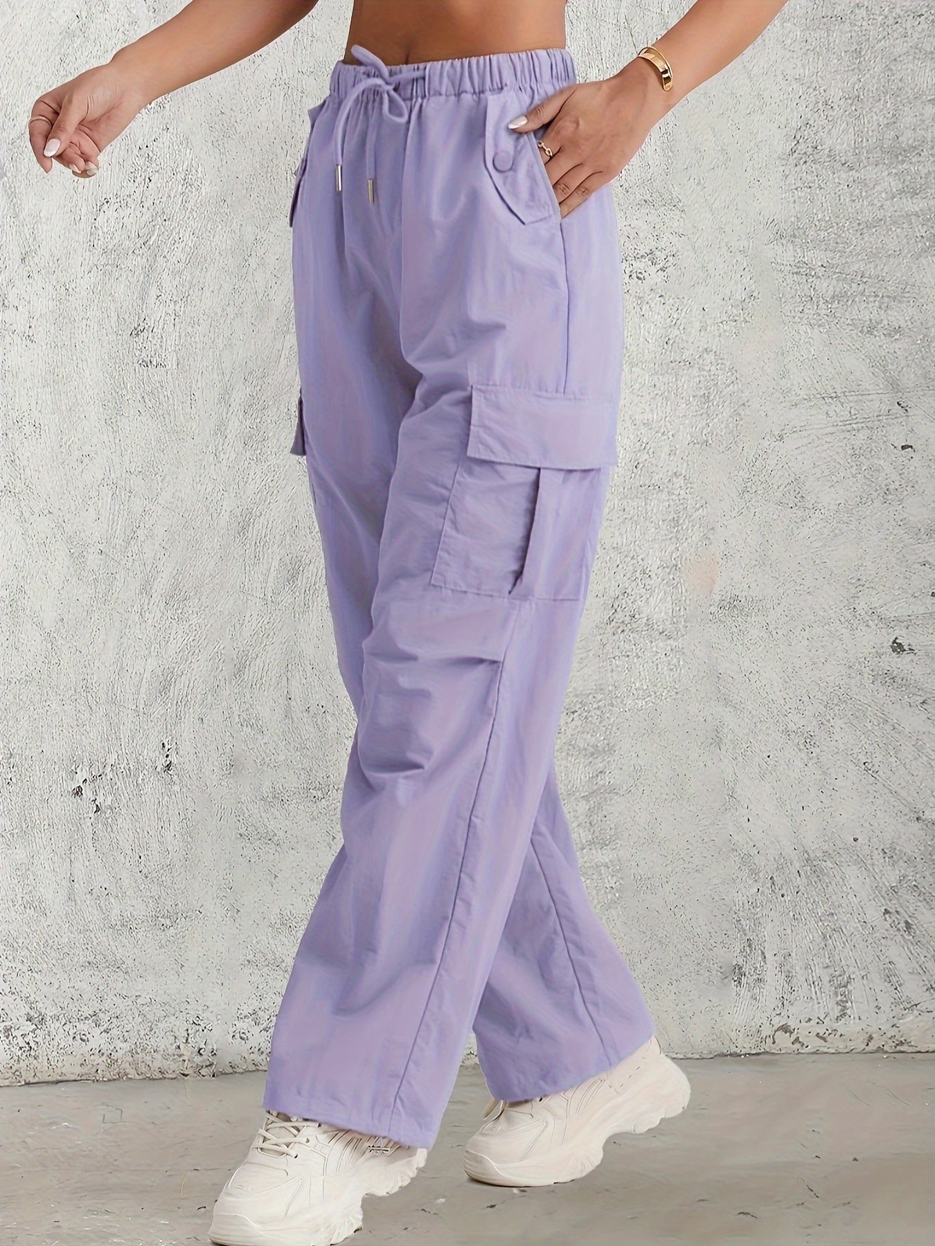 Fay | Hoge taille cargo broek in effen kleur