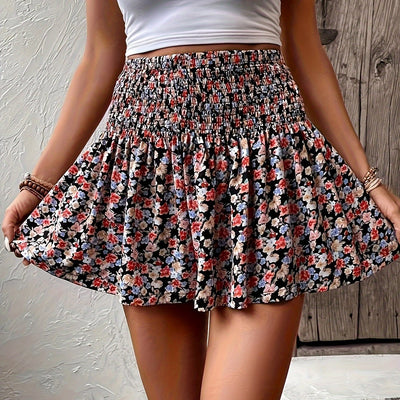 Nina | Casual bloemenprint minirok met gerimpelde taille
