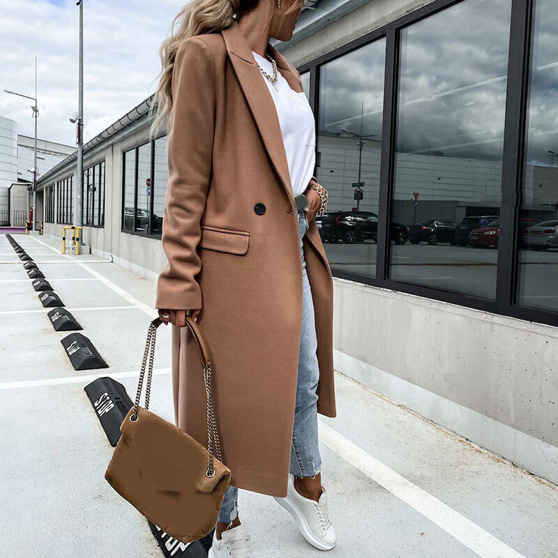 Long Coat with Lapel – Classic Button Coat