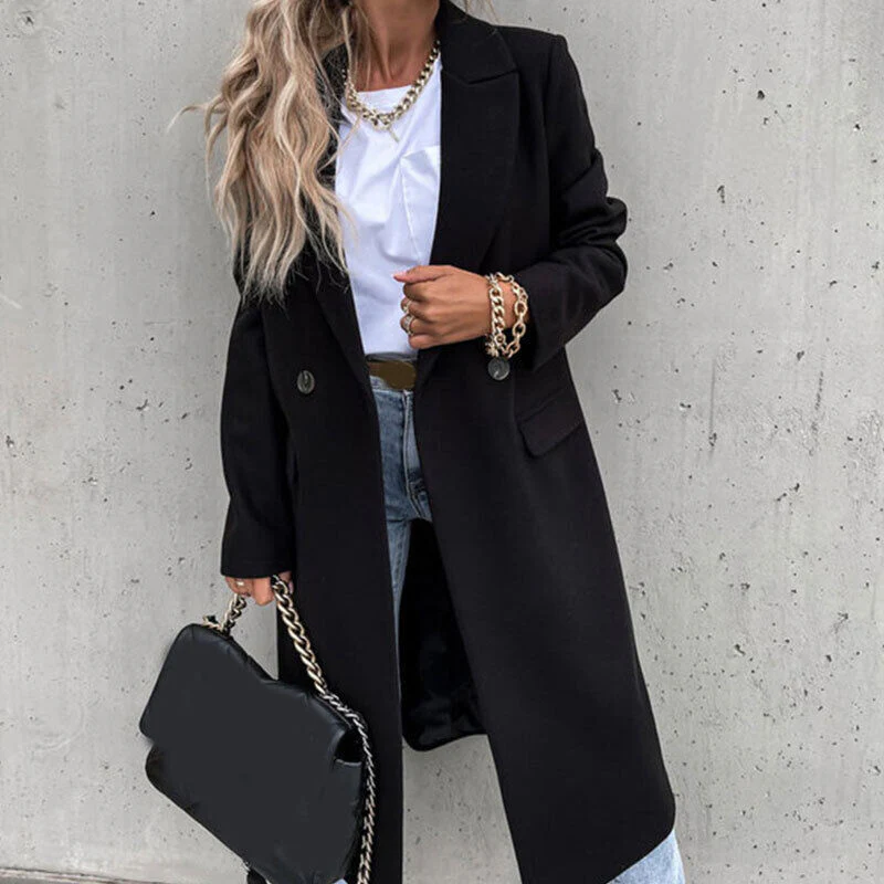 Long Coat with Lapel – Classic Button Coat