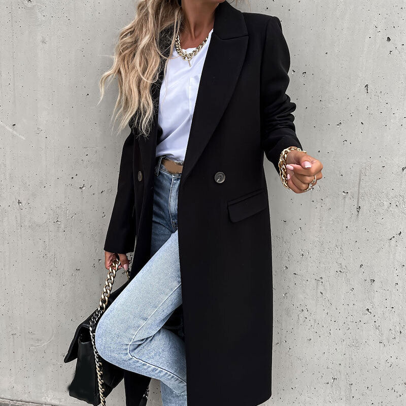 Long Coat with Lapel – Classic Button Coat