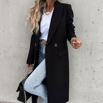 Long Coat with Lapel – Classic Button Coat