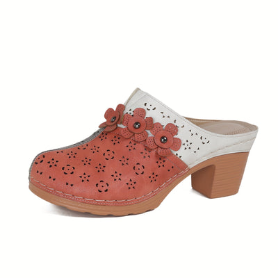 Luna | Breathable high heel mules with floral decor