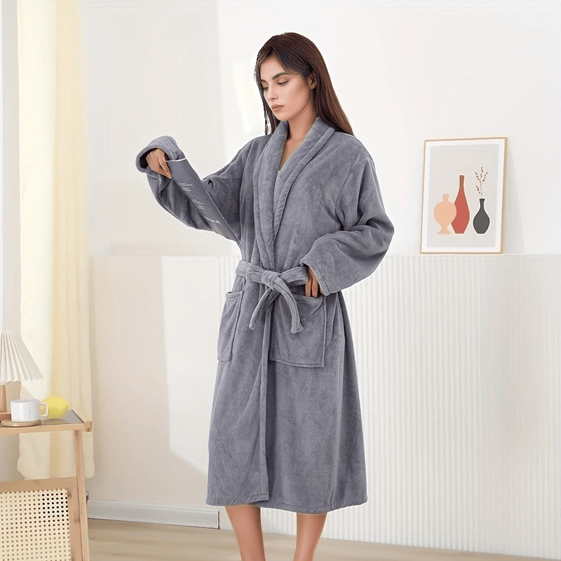 Lara | Soft coral fleece bathrobe with long sleeves and belt