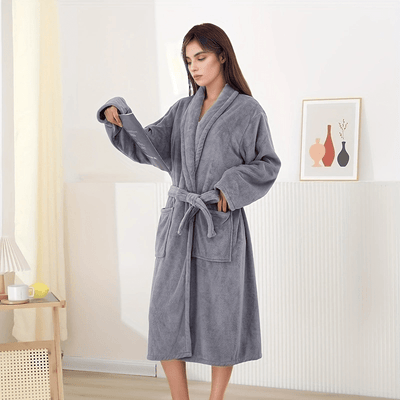 Lara | Soft coral fleece bathrobe with long sleeves and belt