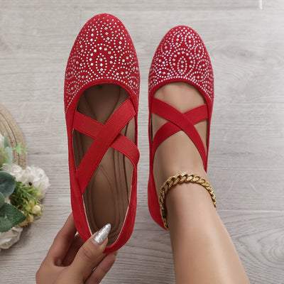 Elise | Rhinestone decor ballet flats with elastic cross strap