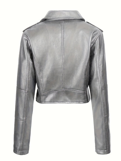 Lotte | Faux leather crop jacket with zipper and long sleeves
