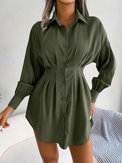 Lara | Casual overhemdjurk met geplooide taille en lantaarnmouwen
