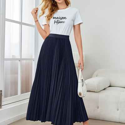 Evelien | Plain-colored pleated midi skirt with elastic waist