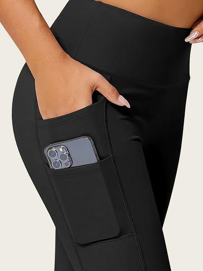 Sara | Effen kleur yogabroek met zak en hoge stretch