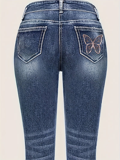 Lotte | Stretchy butterfly-embroidered slim-fit jeans with straight legs