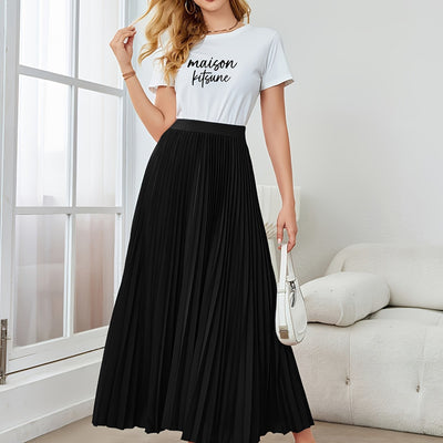 Evelien | Plain-colored pleated midi skirt with elastic waist