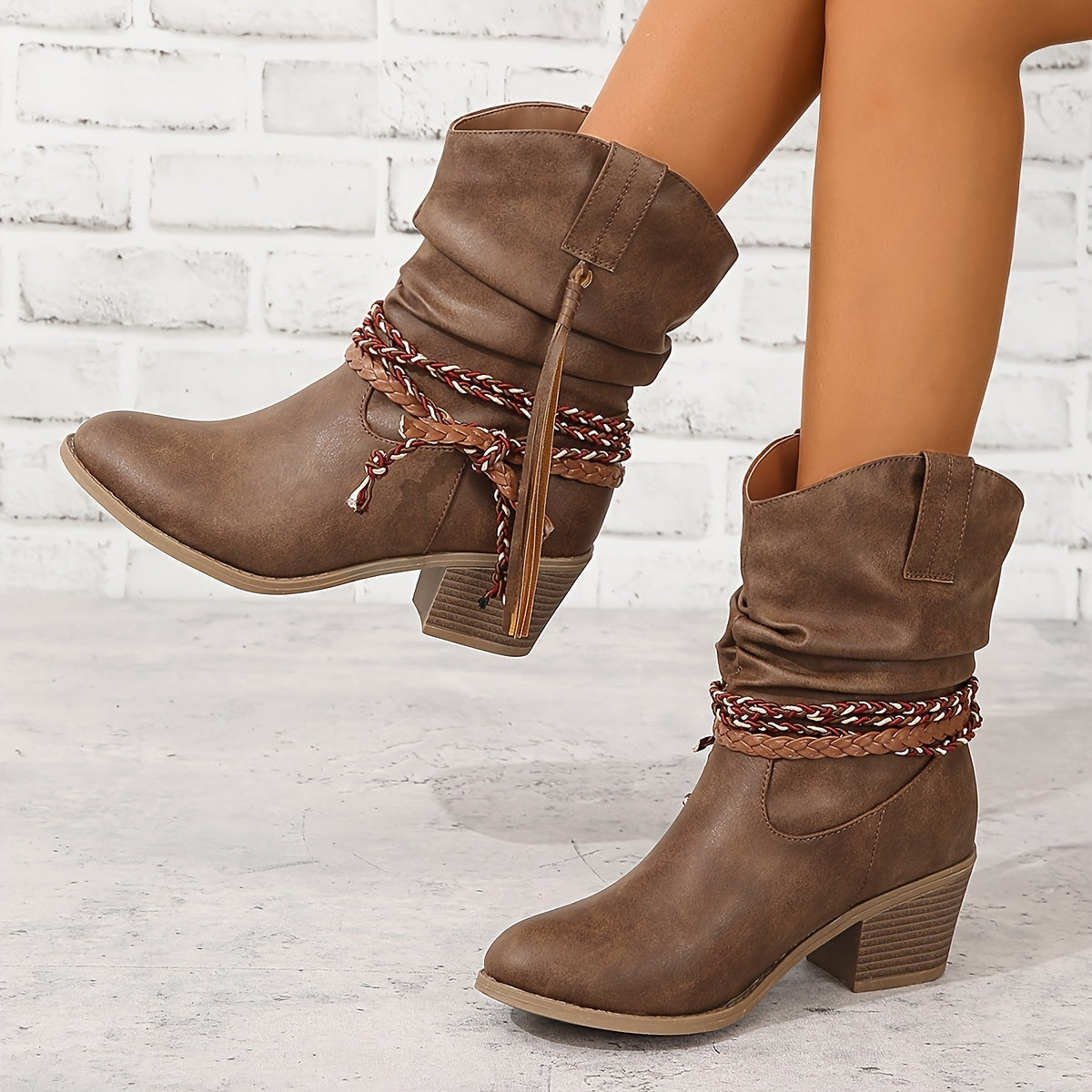 Elin | Women's cowboy boots with tassel and braided buckle