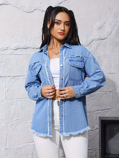 Nina | Ruwe blauwe denim jas met lange mouw
