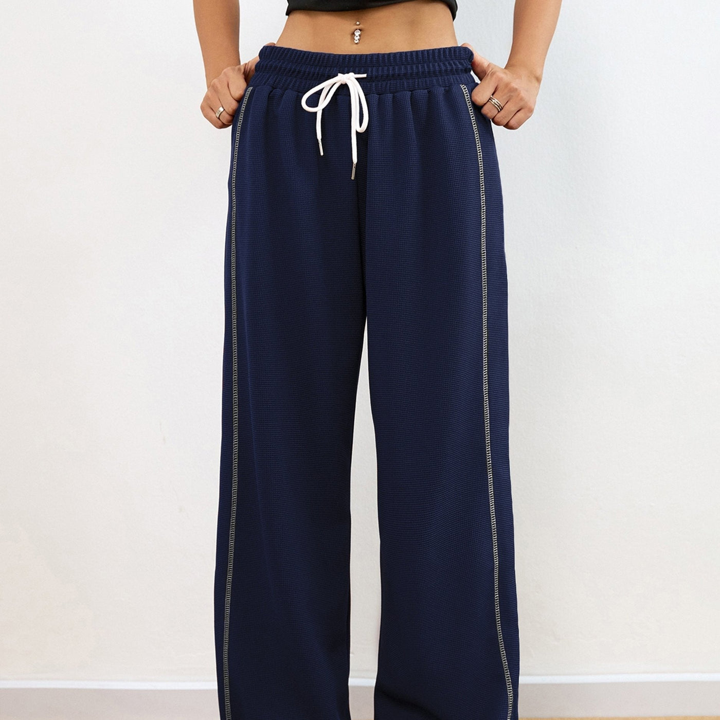 Nina | Dames casual wafelpatroon joggingbroek in effen kleur