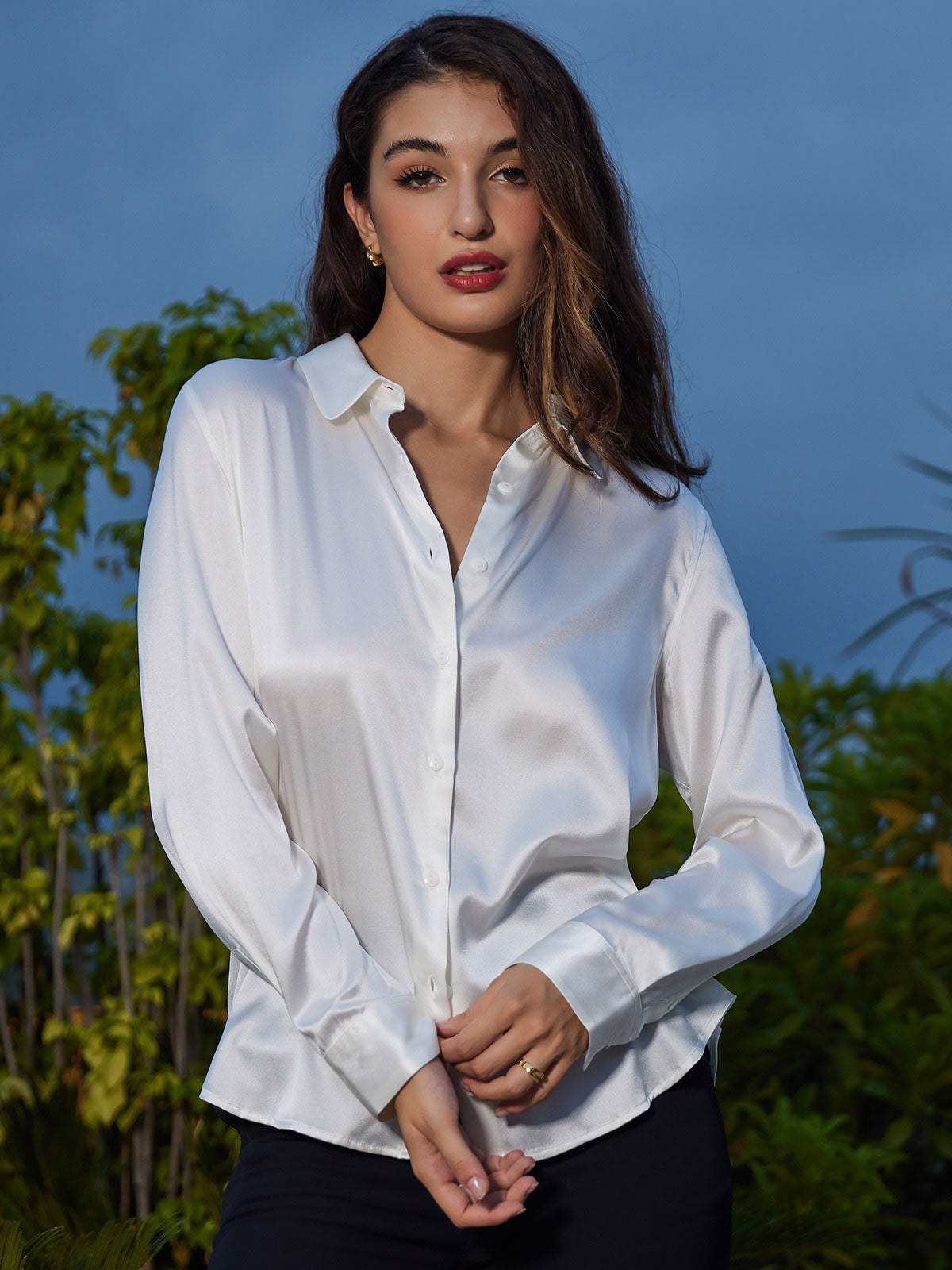 Clemence - Moderne Militaire Chic Dames Overhemd met Revers