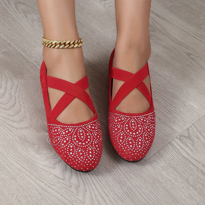 Elise | Rhinestone decor ballet flats with elastic cross strap