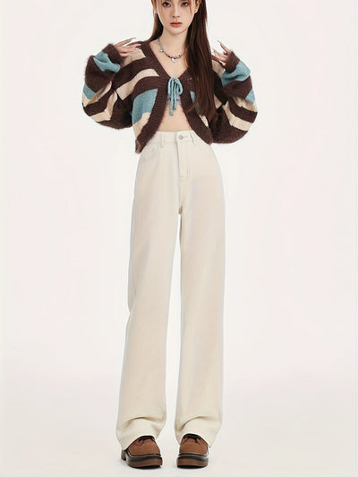 Lotte | Elegant high-waisted ivory wide-leg jeans