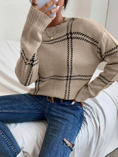 Livienne - Knitted Sweater with Check Pattern | Warm &amp; Stylish