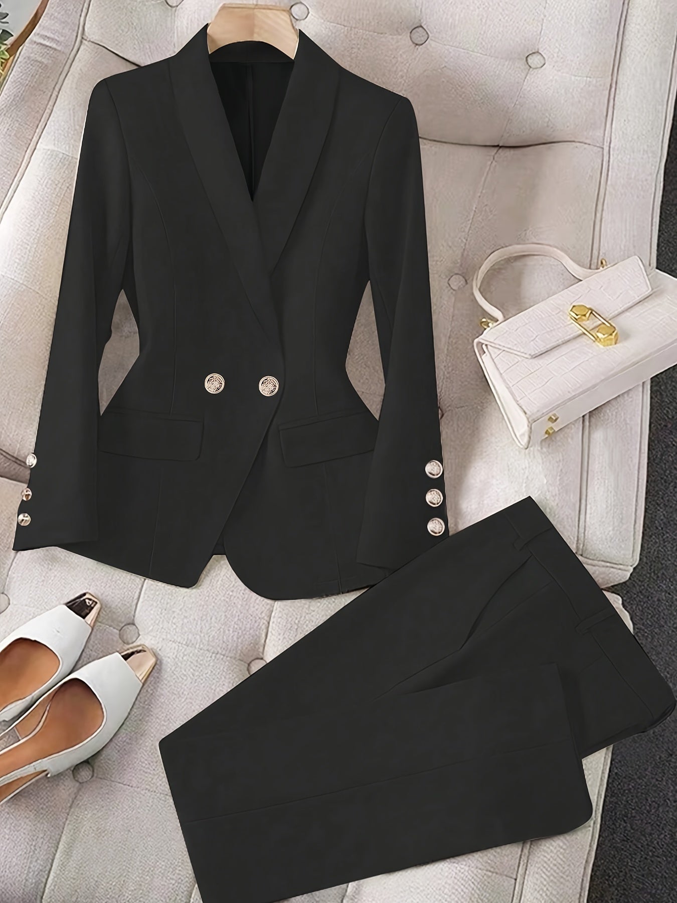 Gisla - Elegant Solid Color Two-Piece Blazer Set