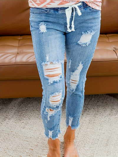 Emma | Casual gescheurde dames jeans met trekkoord en stretch