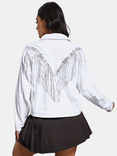 Lara | Light blue denim jacket with sequins and button closure