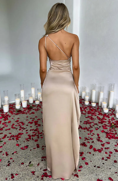 Elara - Luxe Satijnen One-Shoulder Splitjurk