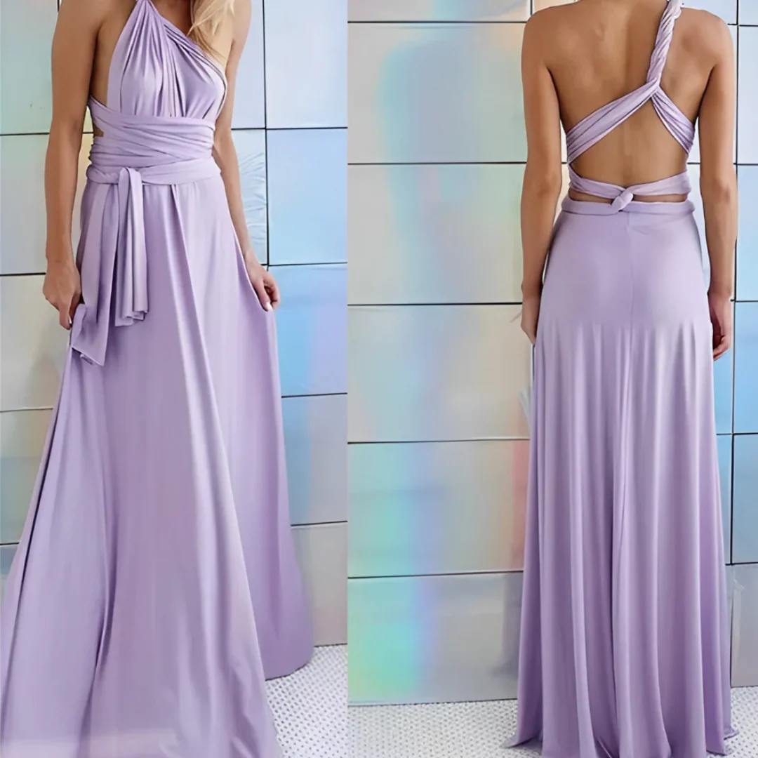 Ayla – Lange Halterjurk met Open Rug