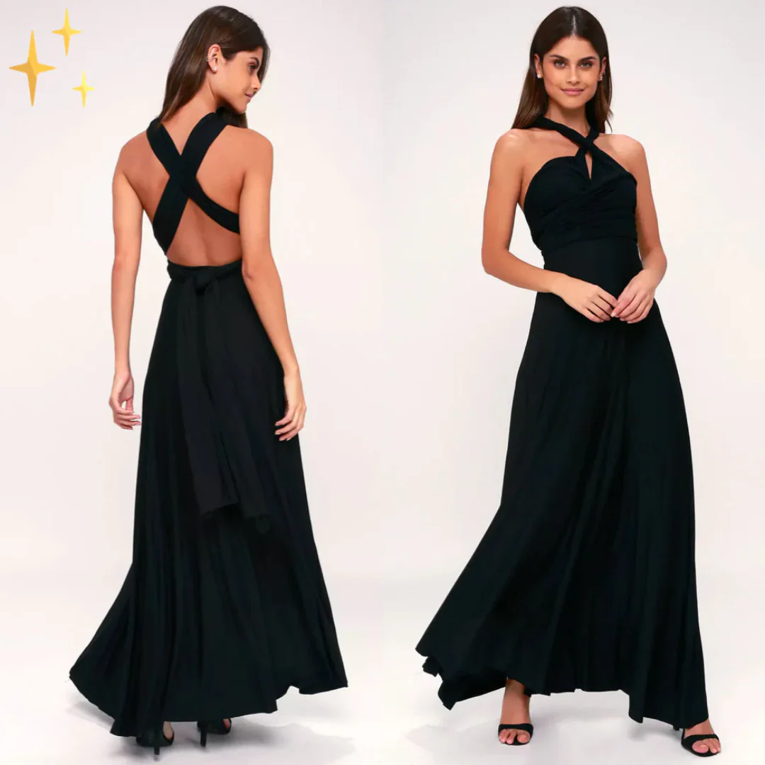 Ayla – Lange Halterjurk met Open Rug