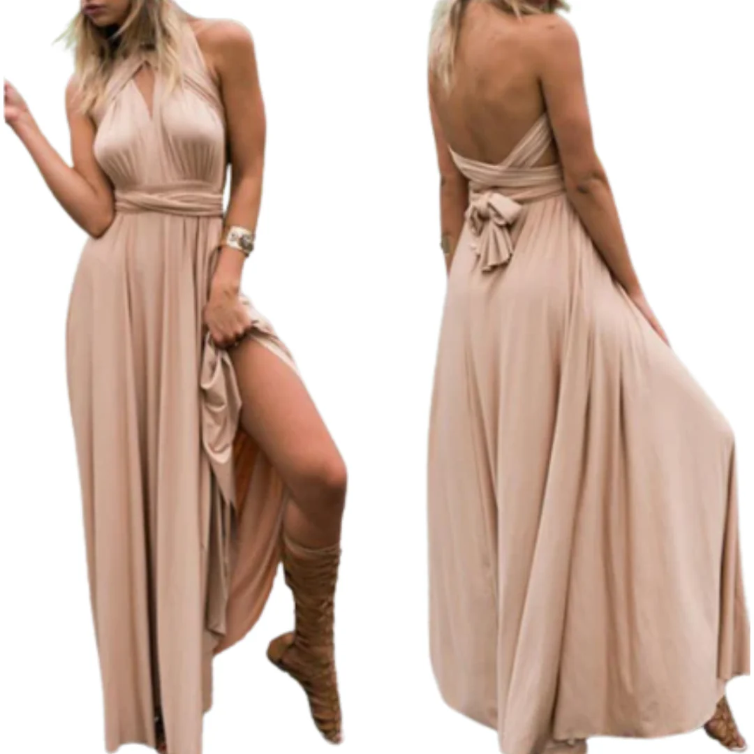 Ayla – Lange Halterjurk met Open Rug