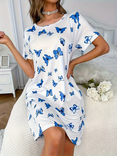 Lotte | Casual nightgown with butterfly print and short sleeves