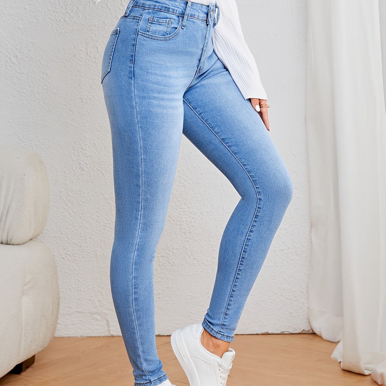 Roos | Lichtblauwe hoge taille skinny jeans