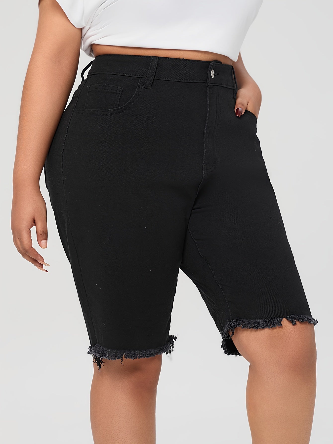 Emma | Effen blauwe denim shorts