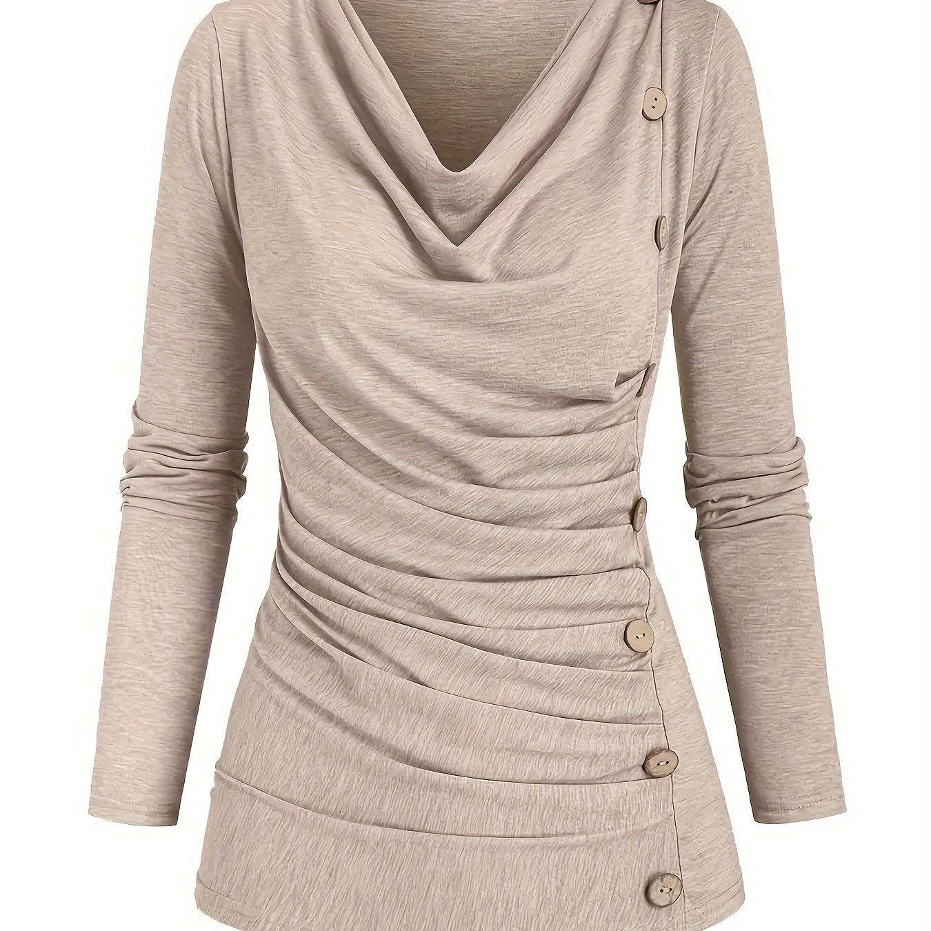 Jasmine | Plain knitted turtleneck sweater with ruffles and buttons