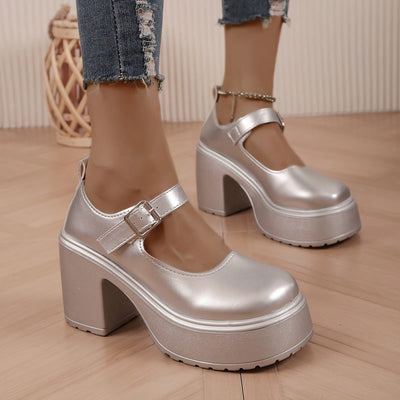 Mara | Metallic zilveren platformpumps met hoge hak